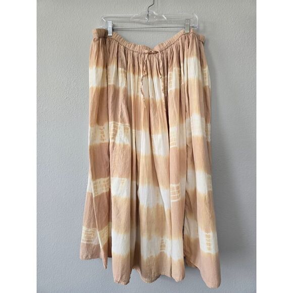 Retro Tie-Dye Midi Skirt 3X Plus Size Cotton Lined Boho Earth Tones Drawstring - Picture 1 of 6